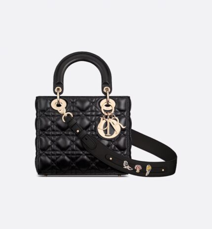 Dior Small size Lady My ABC Dior handbag, black sheepskin leather, rattan grid pattern, number: MO538ONGE_M900_TU