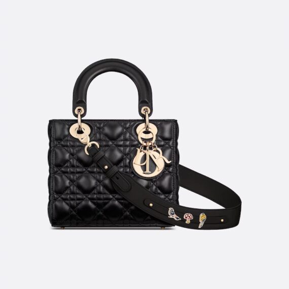 Dior Small size Lady My ABC Dior handbag, black sheepskin leather, rattan grid pattern, number: MO538ONGE_M900_TU
