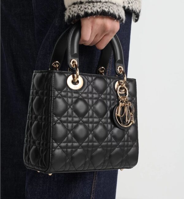 Dior Small size Lady My ABC Dior handbag, black sheepskin leather, rattan grid pattern, number: MO538ONGE_M900_TU