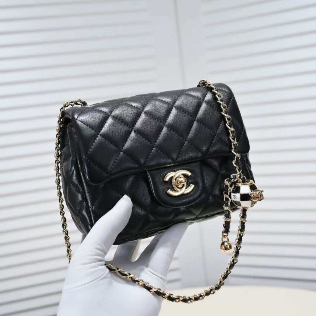 Chanel Flap Bags Classic with Pearl & Ball Chain Details 4 Chanel Flap Bags Classic with Pearl & Ball Chain Details - Image 4