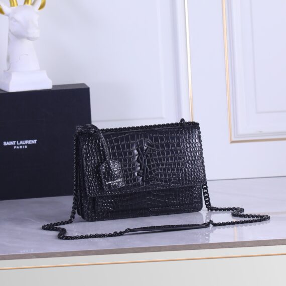 Yves Saint Laurent Latest Crocodile Pattern Sunset Bag Top Imported Original Leather Crocodile Pattern Model: 442906 Crocodile Pattern 422906