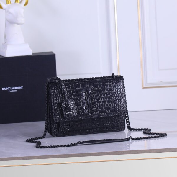 Yves Saint Laurent Latest Crocodile Pattern Sunset Bag Top Imported Original Leather Crocodile Pattern Model: 442906 Crocodile Pattern 422906