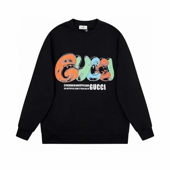 gucci Autumn and winter new chest graffiti colorful logo candy colored round neck hoodie