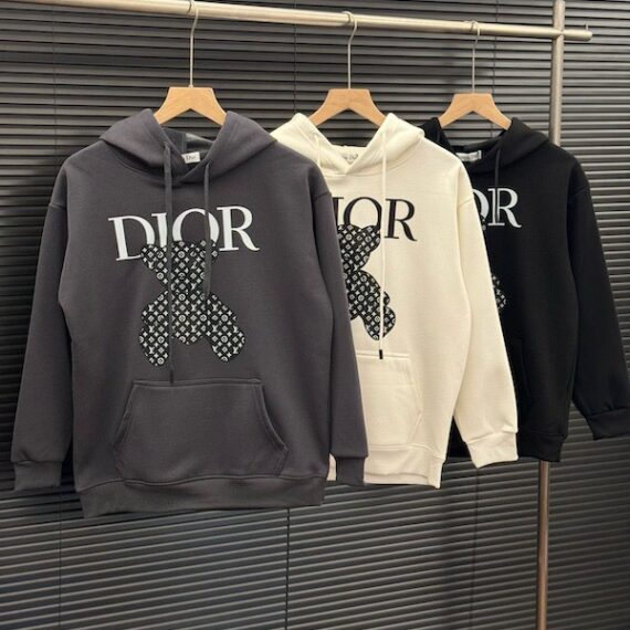 Dior Autumn and winter chest teddy bear printed couple hoodie