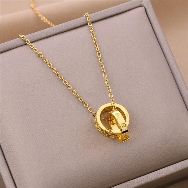 Necklace Timeless Double Ring Charm 316L Titanium Steel fashion pendant Valentine's day gifts for woman ﻿