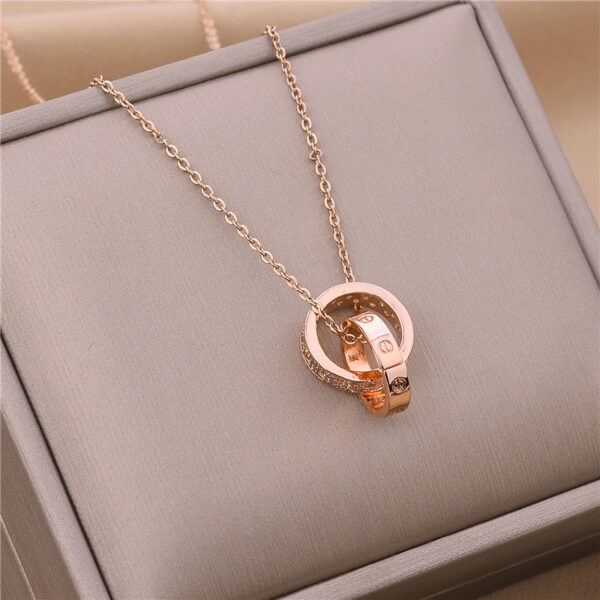 Necklace Timeless Double Ring Charm 316L Titanium Steel fashion pendant Valentine's day gifts for woman ﻿