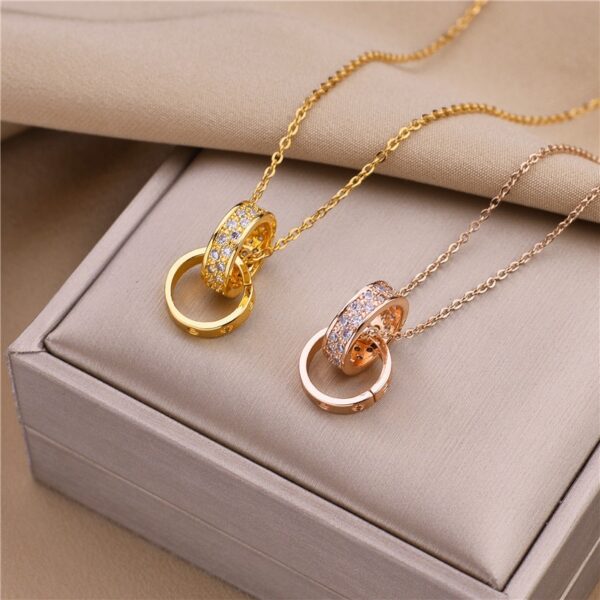 Necklace Timeless Double Ring Charm 316L Titanium Steel fashion pendant Valentine's day gifts for woman ﻿