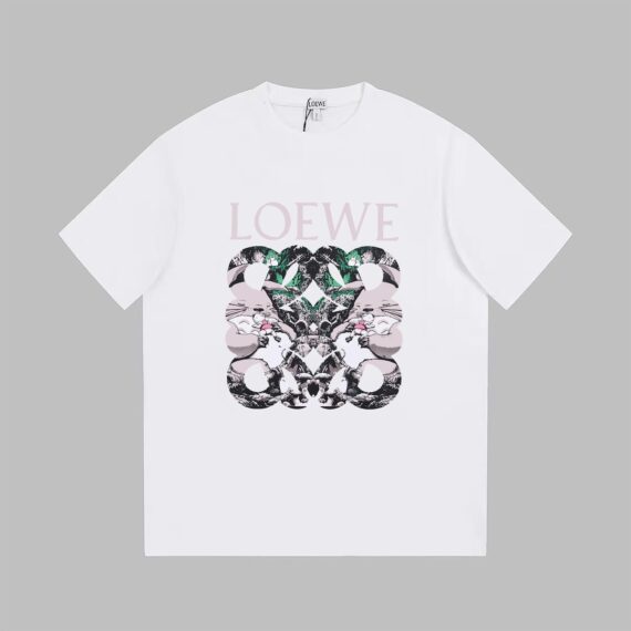 Loewe New cotton plain knit round neck T-shirt with Chihiro Totoro cute pet cartoon print pattern