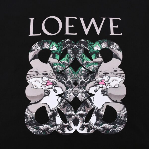 Loewe New cotton plain knit round neck T-shirt with Chihiro Totoro cute pet cartoon print pattern
